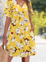 Femmes Floral Comme Image Col V Confortable Robe Mi-Longue Décontracté