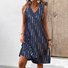 Femmes Géométrique Bleu Marine Col V Confortable Robe Mi-Longue Décontracté