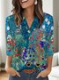 T-shirts Décontracté Floral Printemps / Automne Coton Micro-élasticité Quotidien Coupe Régulière Manches trois quarts Régulier pour Femmes
