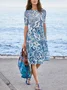 Femmes Floral Blanc Col Rond Confortable Robe Mi-Longue Décontracté