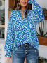 T-shirts Décontracté Petites fleurs Printemps / Automne Col V Quotidien Coupe Régulière Manches Longues Régulier Régulier pour Femmes