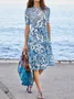 Femmes Floral Blanc Col Rond Confortable Robe Mi-Longue Décontracté