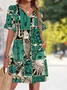 Femmes Floral Rouge Col V Confortable Robe Mi-Longue Décontracté