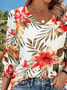 T-shirts Décontracté Floral Printemps / Automne Coton Micro-élasticité Quotidien Manches Longues Trapèze Régulier pour Femmes