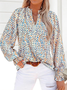 T-shirts Décontracté Floral Printemps / Automne Coton Col V Micro-élasticité Coupe Régulière Régulier Trapèze pour Femmes