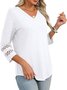 T-shirts Femmes Décontracté Plain Printemps / Automne Col V Coupe Régulière Manches trois quarts Régulier Droit Régulier
