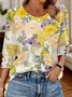 T-shirts Décontracté Floral Printemps / Automne Coton Micro-élasticité Quotidien Col Rond Régulier Trapèze pour Femmes