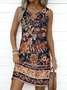 Femmes Floral Noir Col Rond Confortable Robe Mi-Longue Décontracté