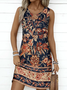 Femmes Floral Noir Col Rond Confortable Robe Mi-Longue Décontracté