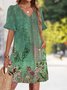 Femmes Floral Vert Col V Confortable Robe Mi-Longue Décontracté