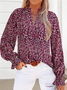 T-shirts Décontracté Floral Printemps / Automne Coton Col V Micro-élasticité Coupe Régulière Manches Longues Régulier pour Femmes