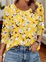 T-shirts Décontracté Floral Printemps / Automne Coton Manches trois quarts Col Rond Régulier Trapèze Régulier pour Femmes