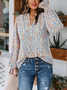 T-shirts Décontracté Floral Printemps / Automne Coton Col V Micro-élasticité Coupe Régulière Régulier Trapèze pour Femmes