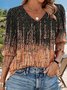 T-shirts Décontracté Floral Printemps / Automne Col V Micro-élasticité Coupe Régulière Manches Longues Trapèze Régulier pour Femmes