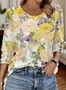 T-shirts Décontracté Floral Printemps / Automne Coton Micro-élasticité Quotidien Col Rond Régulier Trapèze pour Femmes