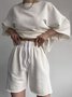 Deux Pièces Ensembles Décontracté Plain Été Micro-élasticité Quotidien Pull-over Col Rond Droit Ensembles courts pour Femmes