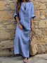 Femmes Rayé Gris Col en U Confortable Imprimé Robe Maxi Rétro