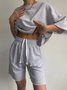 Deux Pièces Ensembles Décontracté Plain Été Micro-élasticité Quotidien Pull-over Col Rond Droit Ensembles courts pour Femmes