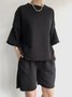 Deux Pièces Ensembles Décontracté Plain Été Micro-élasticité Quotidien Pull-over Col Rond Droit Ensembles courts pour Femmes