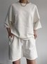 Deux Pièces Ensembles Décontracté Plain Été Micro-élasticité Quotidien Pull-over Col Rond Droit Ensembles courts pour Femmes