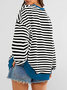 à Capuche Femmes Rayé Décontracté Printemps / Automne Micro-élasticité Coupe Régulière Manches Longues Col Rond Régulier Trapèze