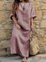Femmes Rayé Gris Col en U Confortable Imprimé Robe Maxi Rétro