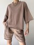 Deux Pièces Ensembles Décontracté Plain Été Micro-élasticité Quotidien Pull-over Col Rond Droit Ensembles courts pour Femmes