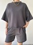 Deux Pièces Ensembles Décontracté Plain Été Micro-élasticité Quotidien Pull-over Col Rond Droit Ensembles courts pour Femmes