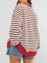 à Capuche Femmes Rayé Décontracté Printemps / Automne Micro-élasticité Coupe Régulière Manches Longues Col Rond Régulier Trapèze