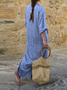 Femmes Rayé Gris Col en U Confortable Imprimé Robe Maxi Rétro
