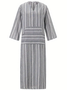 Femmes Rayé Gris Col en U Confortable Imprimé Robe Maxi Rétro