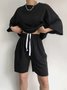 Deux Pièces Ensembles Décontracté Plain Été Micro-élasticité Quotidien Pull-over Col Rond Droit Ensembles courts pour Femmes