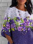 T-shirts Femmes Décontracté Floral Été Polyester Micro-élasticité Demi Manche Col Rond Droit Régulier