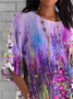 T-shirts Femmes Décontracté Floral Été Polyester Micro-élasticité Ample Demi Manche Col Rond Régulier