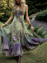 Femmes Floral Vert Col Rond Confortable Robe Maxi Décontracté