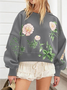 Sweat-shirts Femmes Boho Floral Printemps / Automne Coton Micro-élasticité Quotidien Manches Longues Col Rond Droit