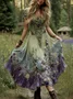 Femmes Floral Vert Col Rond Confortable Robe Maxi Décontracté
