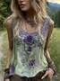 Top Débardeur Tops Décontracté Floral Été Coton Micro-élasticité Sans Manches Col Rond Régulier Régulier pour Femmes