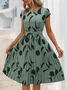 Femmes Abstrait Graphique Abricot Col V Confortable Imprimé Robe Mi-Longue Rétro