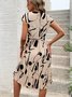 Femmes Abstrait Graphique Abricot Col V Confortable Imprimé Robe Mi-Longue Rétro