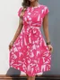 Femmes Abstrait Graphique Abricot Col V Confortable Imprimé Robe Mi-Longue Rétro