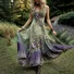 Femmes Floral Vert Col Rond Confortable Robe Maxi Décontracté