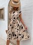 Femmes Abstrait Graphique Abricot Col V Confortable Imprimé Robe Mi-Longue Rétro