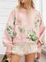 Sweat-shirts Femmes Boho Floral Printemps / Automne Coton Micro-élasticité Quotidien Manches Longues Col Rond Droit