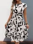 Femmes Abstrait Graphique Abricot Col V Confortable Imprimé Robe Mi-Longue Rétro