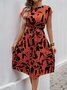 Femmes Abstrait Graphique Abricot Col V Confortable Imprimé Robe Mi-Longue Rétro