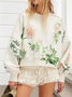 Sweat-shirts Femmes Boho Floral Printemps / Automne Coton Micro-élasticité Quotidien Manches Longues Col Rond Droit