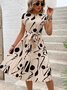 Femmes Abstrait Graphique Abricot Col V Confortable Imprimé Robe Mi-Longue Rétro