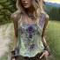 Top Débardeur Tops Décontracté Floral Été Coton Micro-élasticité Sans Manches Col Rond Régulier Régulier pour Femmes