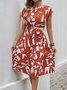 Femmes Abstrait Graphique Abricot Col V Confortable Imprimé Robe Mi-Longue Rétro
